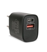 Hálózati Adapter USB + Type-C PD20W gyorstöltéssel - fekete