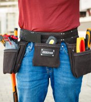 Professzionális bőr szerszámtartó öv - 7 zseb, 1 kalapácstartó, 4 ceruzatartó