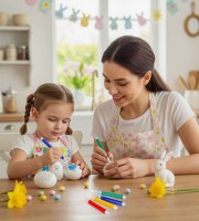 Húsvéti festhető tojások 4 db filctollal - 6 fehér tojás - 6 cm