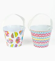 Húsvéti mintás kaspó / vödör - fém - szalagos fogantyú - Ø11,7 x 10 cm