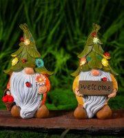 LED-es szolár manó - 2 féle - melegfehér LED - műgyanta - 10 x 8,5 x 18,5 cm