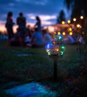 Leszúrható szolár lámpa - gömb alakú - színes - 10 x 10 x 26,5 (+12,5) cm