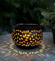 Szolár dekor lámpa - lángeffekttel - 12 sárga LED - 15 x 15 x 11 cm