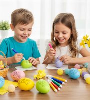 Húsvéti festhető tojások 4 db filctollal - 6 színes tojás - 6 cm