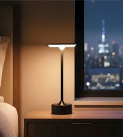 Asztali lámpa - fekete színű fém - állítható színhőm, fényerő - akkumulátoros - USB