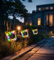 Leszúrható szolár pillangó - sárga - 13 x 6,5 x 35 cm - melegfehér + színes LED