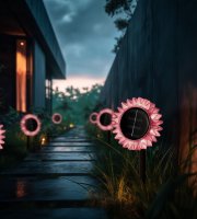 Szolár napraforgó - rózsaszín - leszúrható / felakasztható - 13 x 6,5 x 35 cm