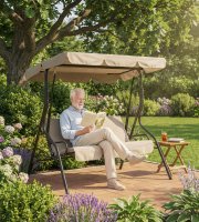 Kerti hintaágy - 170 x 110 x 153 cm - sötét bézs