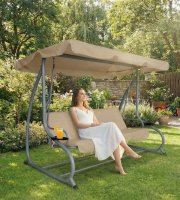 Kerti hintaágy - 200 x 120 x 164 cm - sötét bézs - pohártartóval