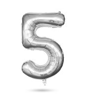 5-ös születésnapi szám fólia lufi - ezüst - 40"