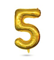 5-ös születésnapi szám fólia lufi - arany - 40"
