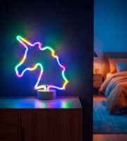 Neon LED lámpa - színes unikornis - 3 x AA + USB - 28,5 x 8,5 x 24,5 cm