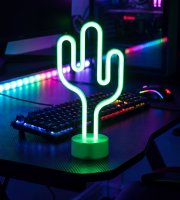 Neon LED lámpa - zöld kaktusz - 3 x AA + USB - 18,5 x 8,5 x 28 cm