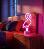 Neon LED lámpa - rózsaszín flamingó - 3 x AA + USB - 12 x 8,5 x 29,5 cm