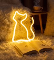 Neon LED lámpa - melegfehér macska - 3 x AA + USB - 17 x 1,6 x 23,3 cm