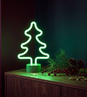 Neon LED lámpa - zöld fenyőfa - 3 x AA + USB - 18,5 x 8,5 x 28 cm