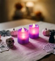 Halloween-i világító dekoráció - LED-es gyertya - lila  - 2 db / csomag