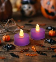 Halloween-i világító dekoráció - LED-es teamécses - lila - 2 db / csomag