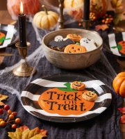 Halloween-i papírtányér - tök - kerek - 23 cm - 8 db / csomag