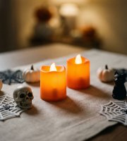Halloween-i világító dekoráció - LED-es gyertya - narancssárga - 2 db / csomag