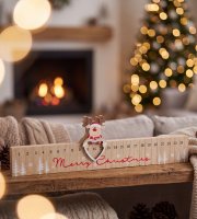 Adventi naptár - "Merry Christmas" rénszarvas - MDF - 40 x 11 cm