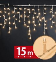 Fényfüzér függöny - 15 m - melegfehér - 600 LED - 100-240V - 6W - átlátszó kábel