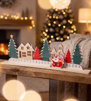 Adventi naptár - karácsonyi falu - MDF - 40 x 12 cm